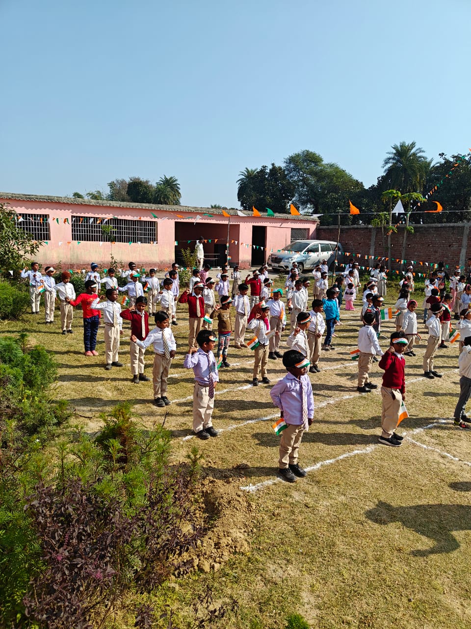 Students Saluting in Field